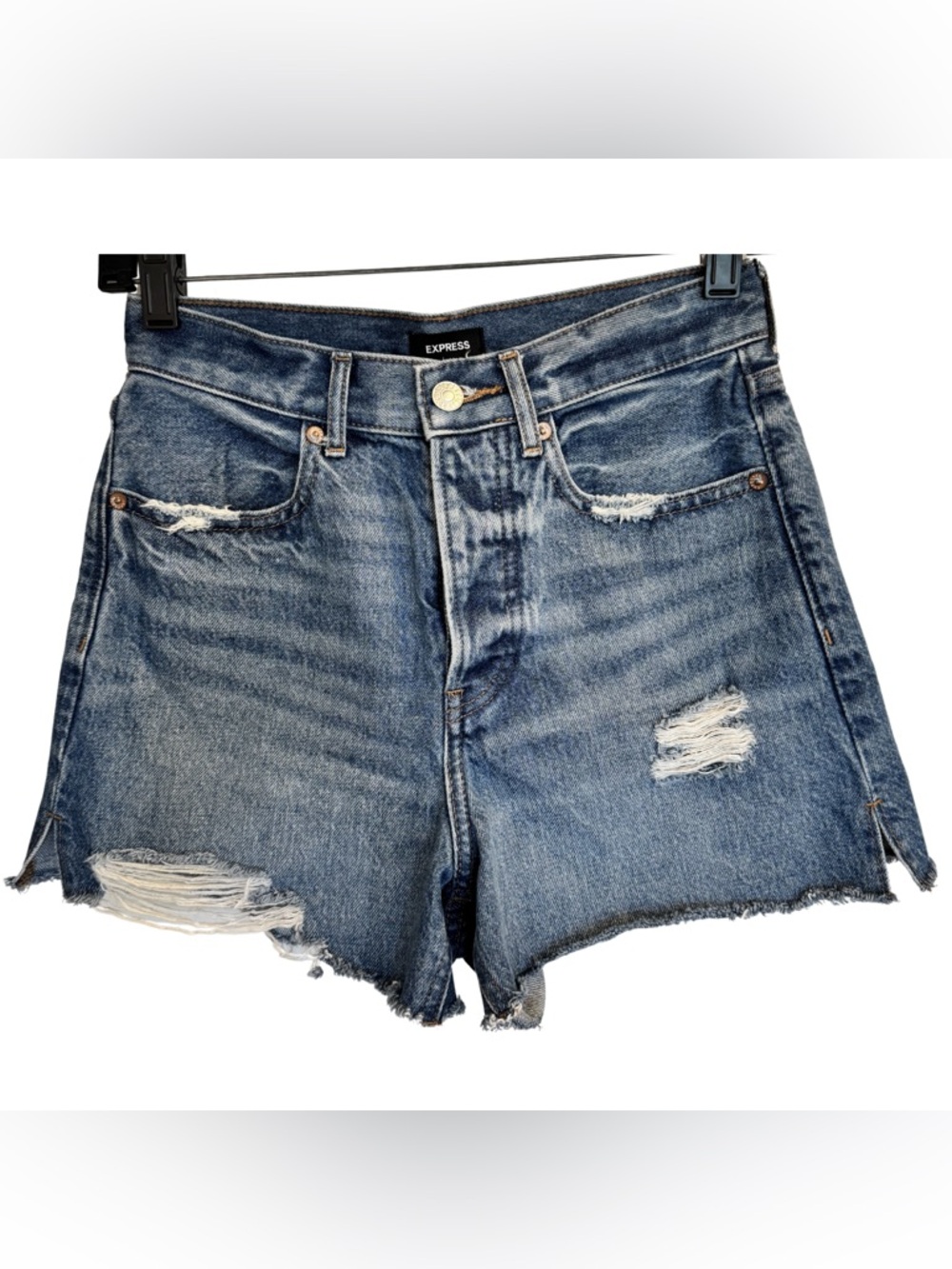Express Light Blue Ripped Jean Shorts